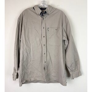 Raider Shirt Men XL Tan Khaki Button Down Workwear Reinforced Elbow Patch Canvas